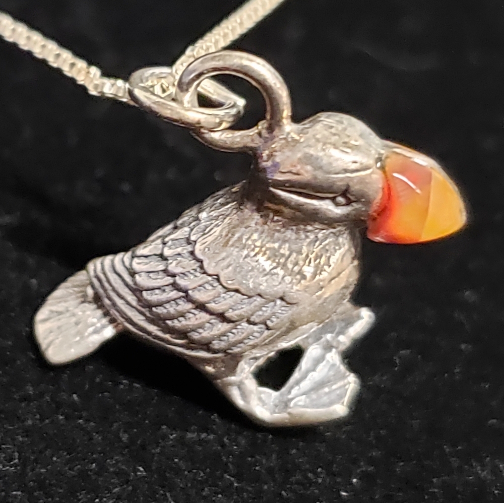 Puffin Seabird Sterling Silver 925 Pendant 3D Charm Necklace